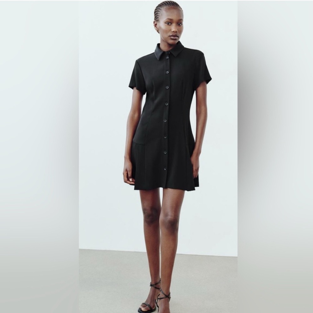 Zara Black Mini Button-Up Dress